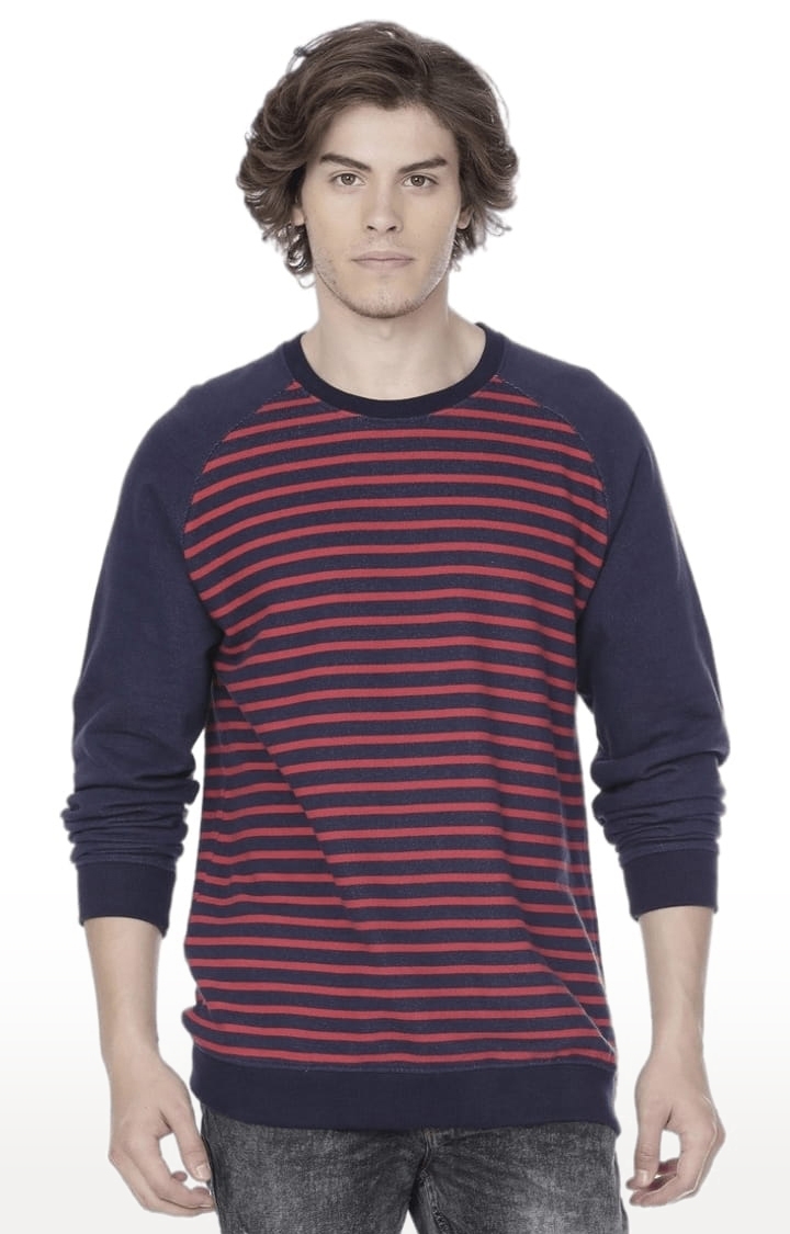 Voi Jeans | Men's Blue & Red Cotton Striped SweatShirt 0