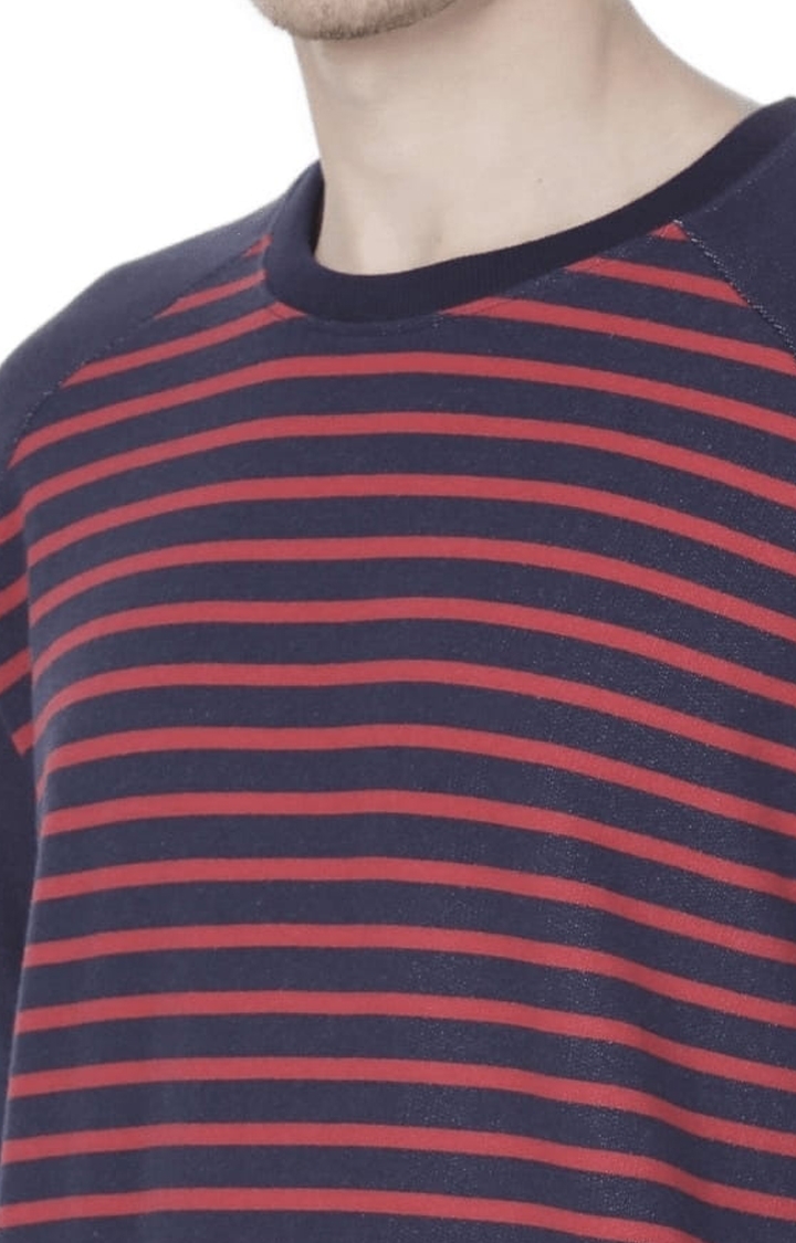 Voi Jeans | Men's Blue & Red Cotton Striped SweatShirt 4