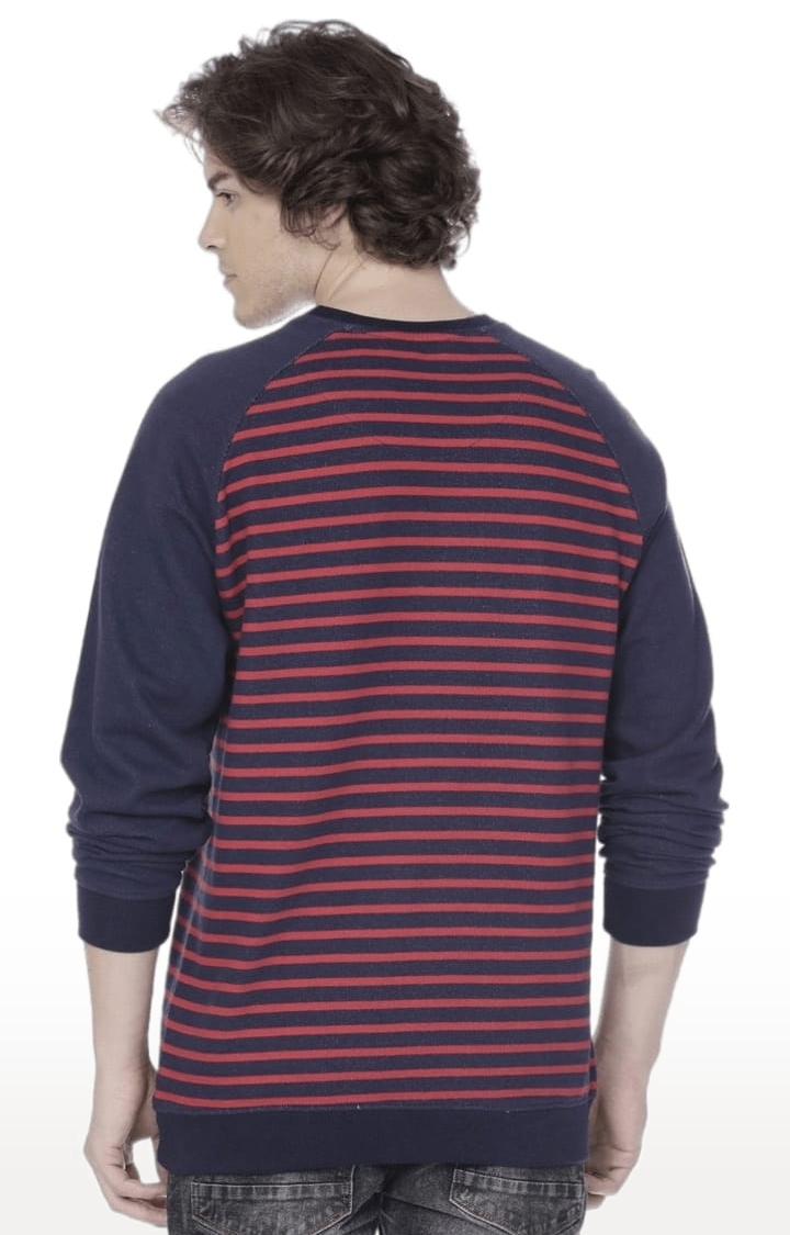 Voi Jeans | Men's Blue & Red Cotton Striped SweatShirt 3