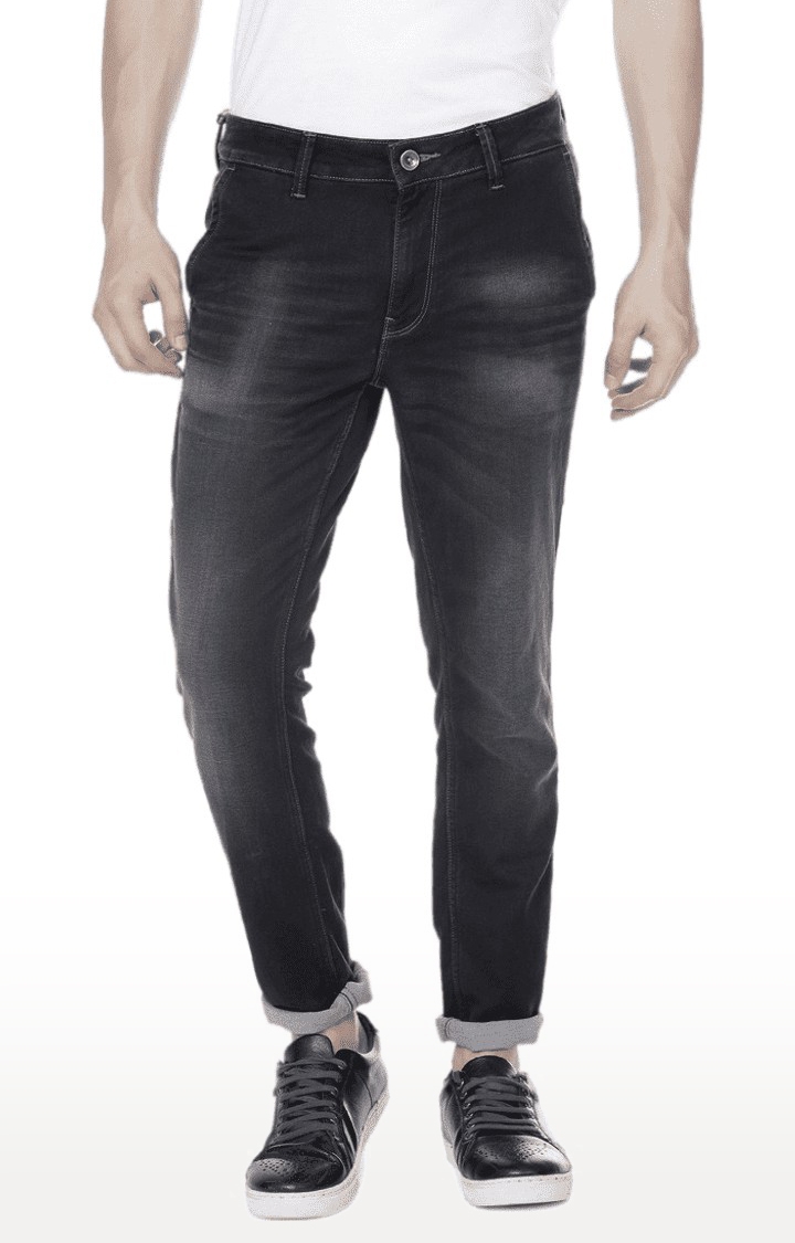 Voi Jeans | Men's Black Cotton Blend  Regular Jeans 0