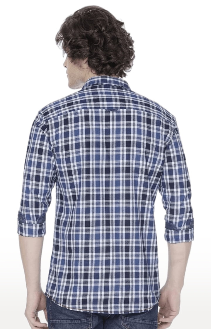 Voi Jeans | Men's Blue Cotton Checkered Casual Shirt 3