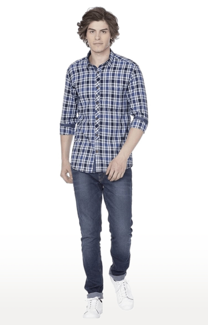 Voi Jeans | Men's Blue Cotton Checkered Casual Shirt 1