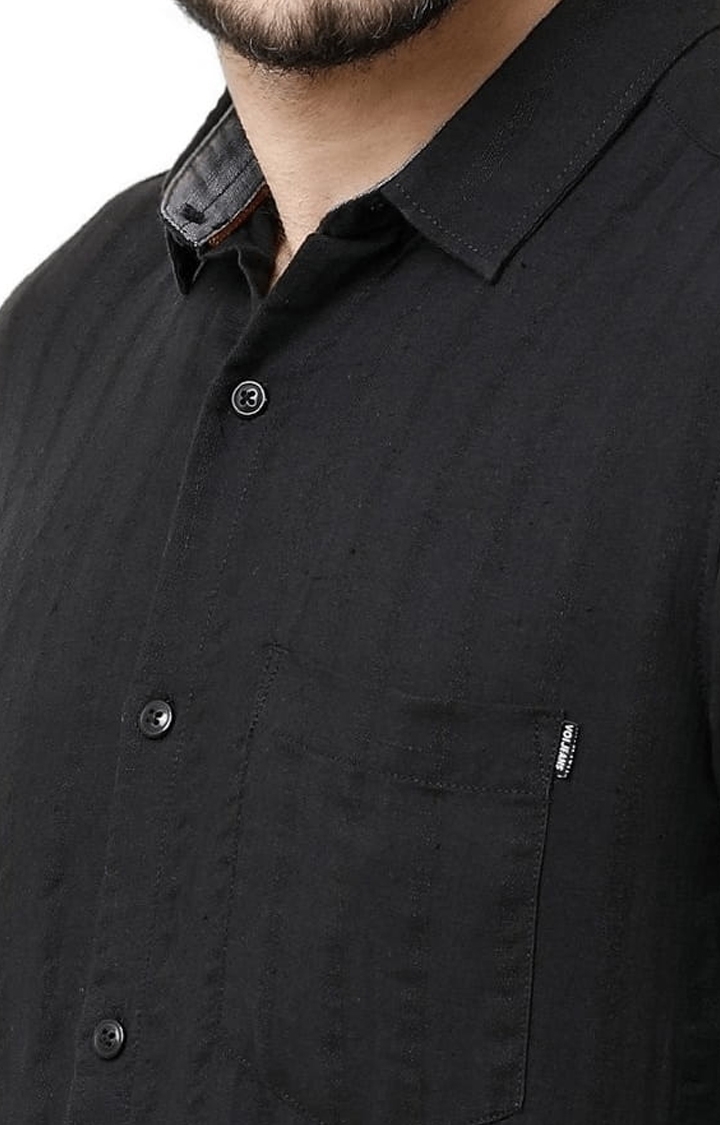 Voi Jeans | Men's Black Cotton Striped Casual Shirt 4