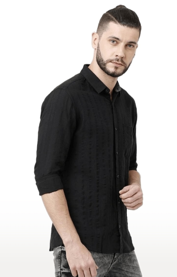 Voi Jeans | Men's Black Cotton Striped Casual Shirt 3