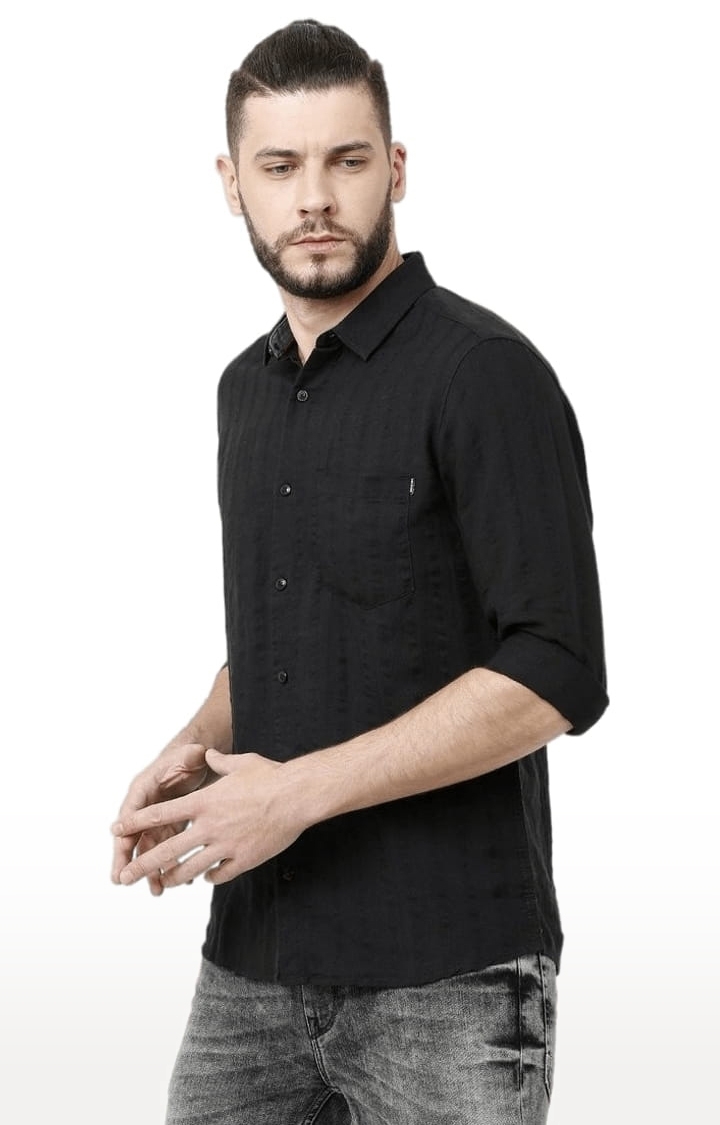 Voi Jeans | Men's Black Cotton Striped Casual Shirt 2