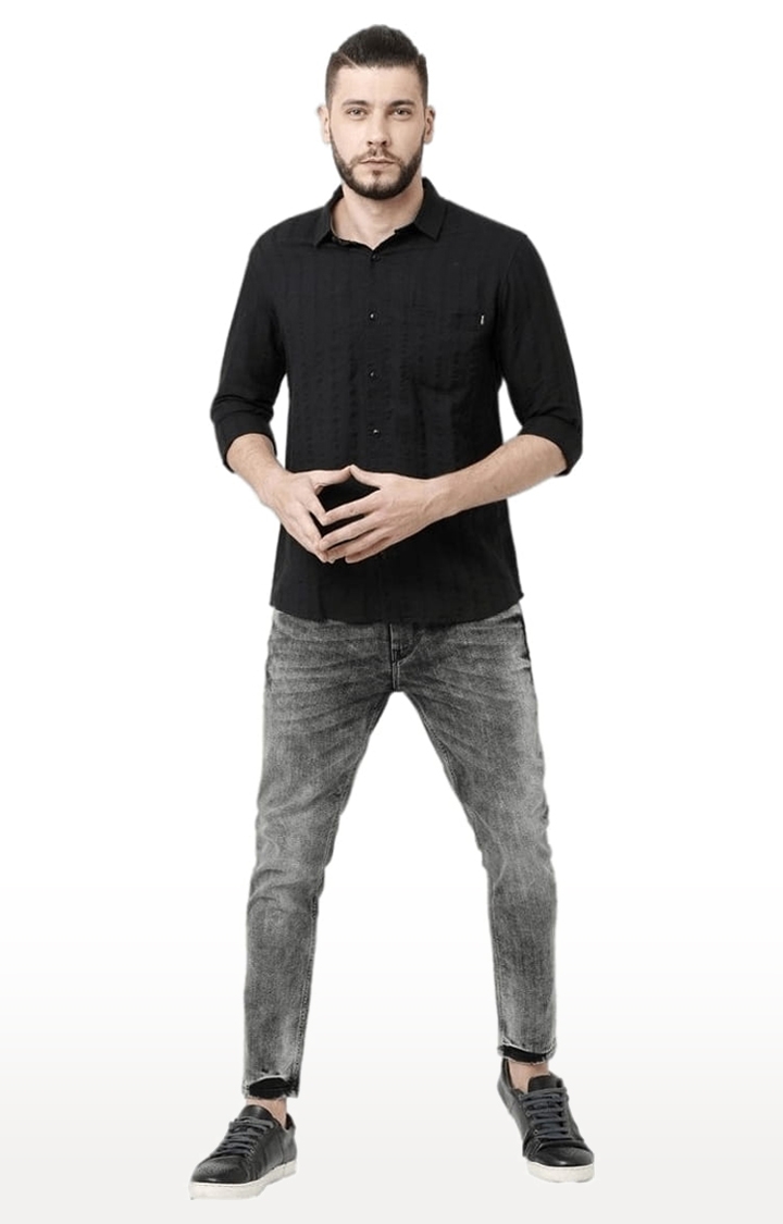 Voi Jeans | Men's Black Cotton Striped Casual Shirt 1