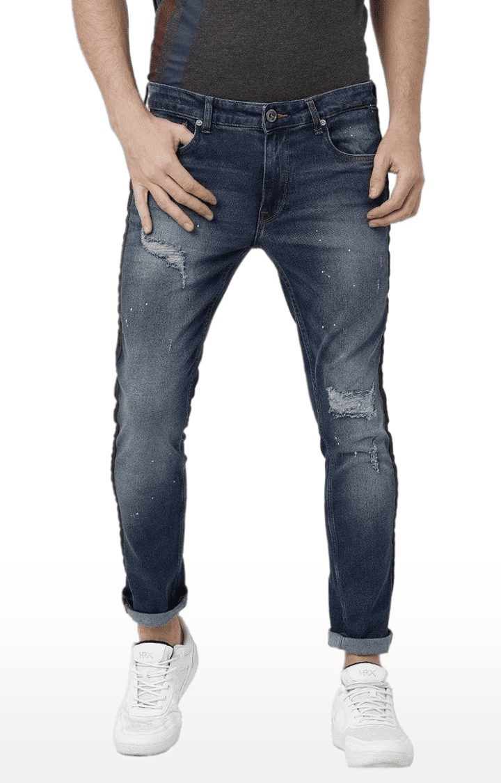 Men's Blue Cotton Blend Slim Jeans