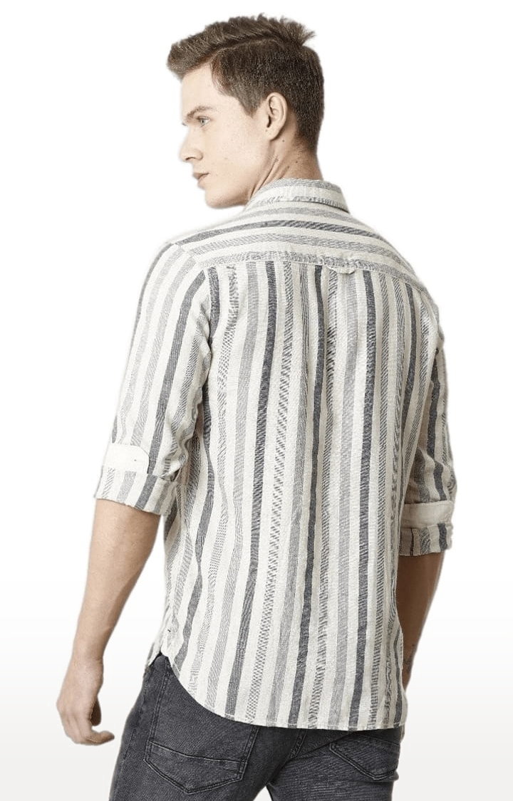 Voi Jeans | Men's Beige Cotton Striped Casual Shirt 4