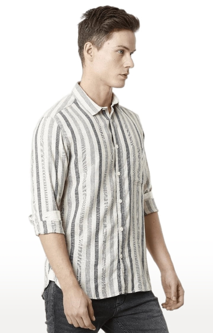 Voi Jeans | Men's Beige Cotton Striped Casual Shirt 3