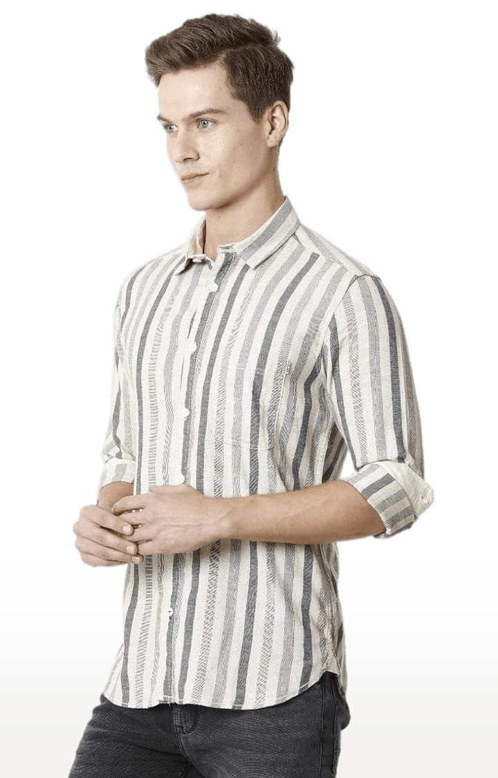 Voi Jeans | Men's Beige Cotton Striped Casual Shirt 2