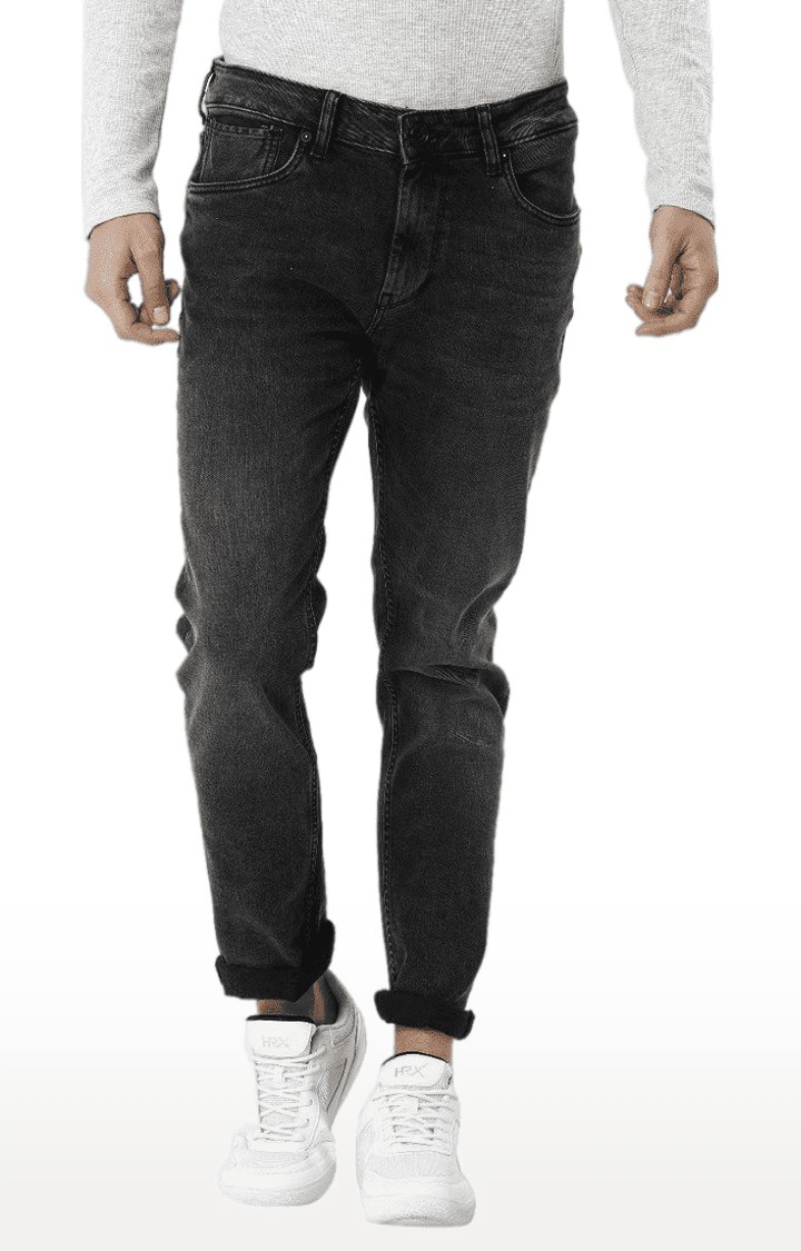 Voi Jeans | Men's Black Cotton Blend  Regular Jeans 0