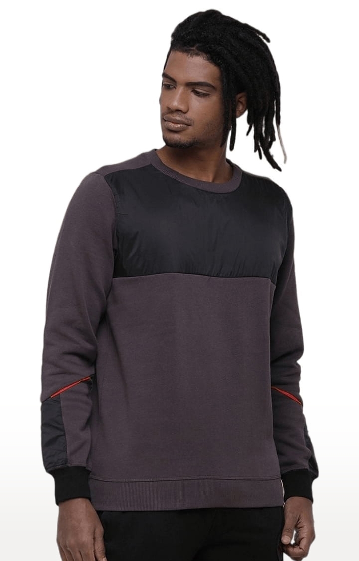 Voi Jeans | Men's Charcoal Cotton Colourblocked SweatShirt 1