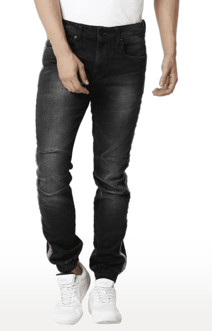 Voi Jeans | Men's Black Cotton Blend Joggers Jeans 0