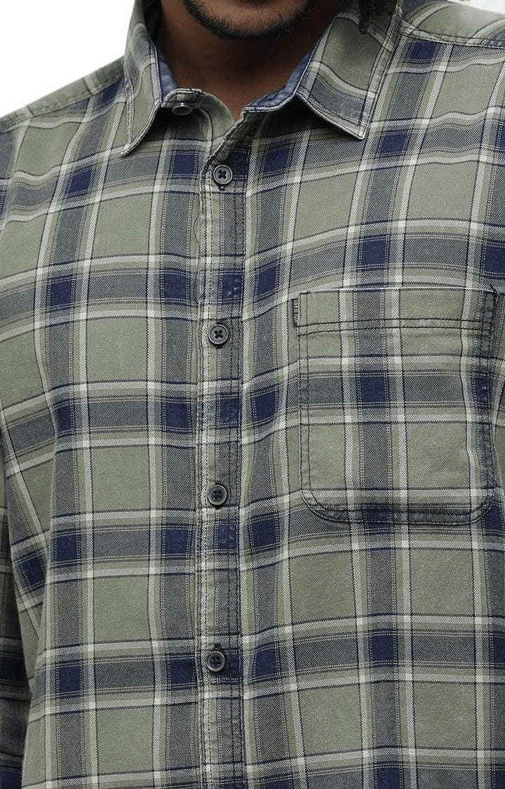 Voi Jeans | Men's Light Green & Blue Cotton Blend Checkered Casual Shirt 4