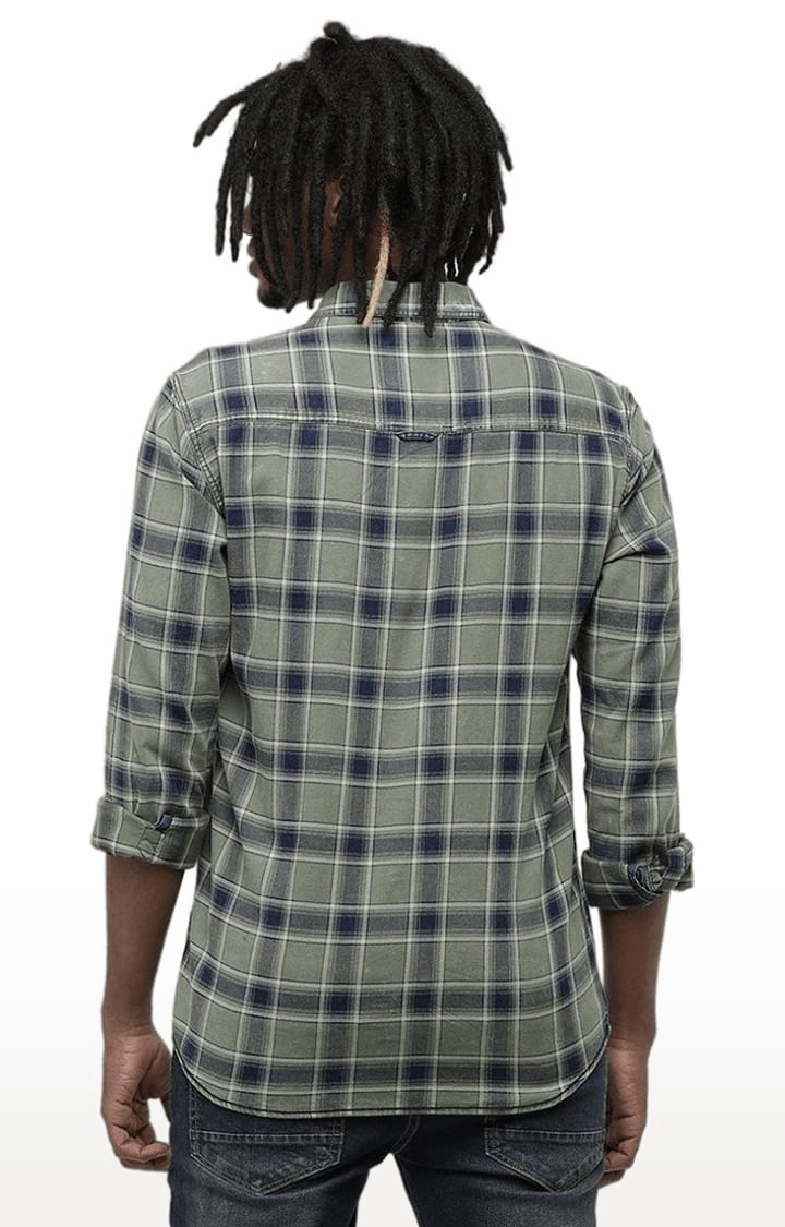 Voi Jeans | Men's Light Green & Blue Cotton Blend Checkered Casual Shirt 3