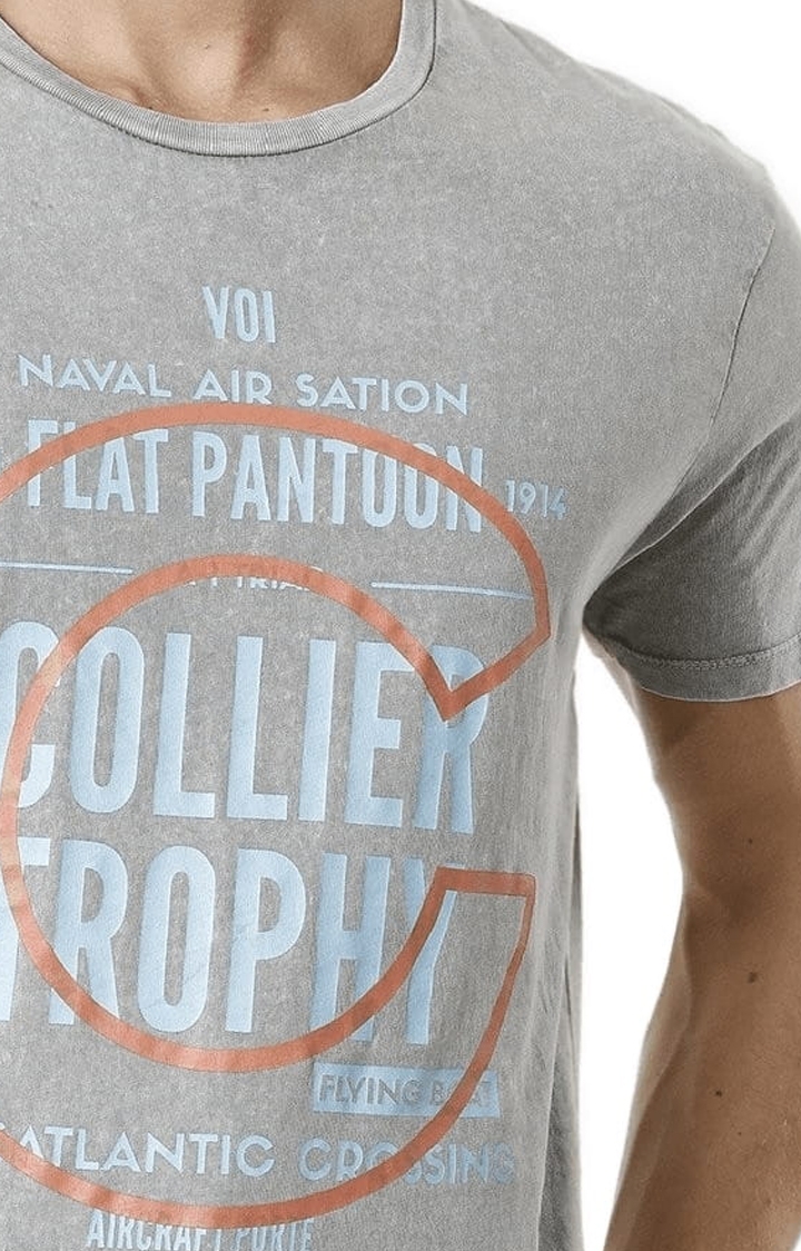 Voi Jeans | Men's Lt Grey Cotton Typographic T-Shirt 4