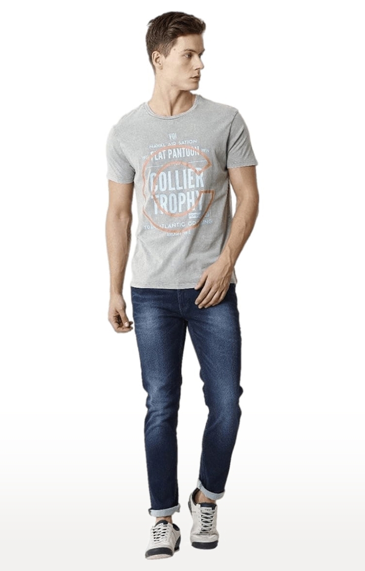 Voi Jeans | Men's Lt Grey Cotton Typographic T-Shirt 1