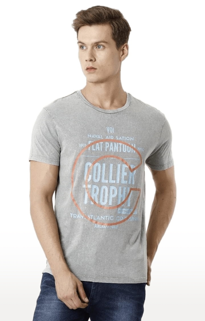 Voi Jeans | Men's Lt Grey Cotton Typographic T-Shirt 0