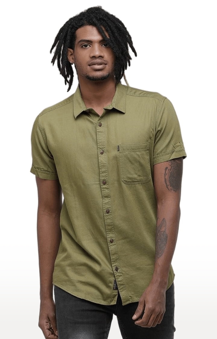 Voi Jeans | Men's Olive Green Cotton Solid Casual Shirt 0