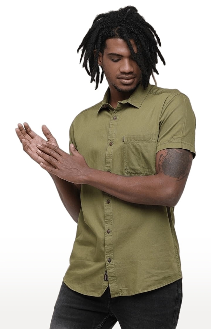 Voi Jeans | Men's Olive Green Cotton Solid Casual Shirt 2