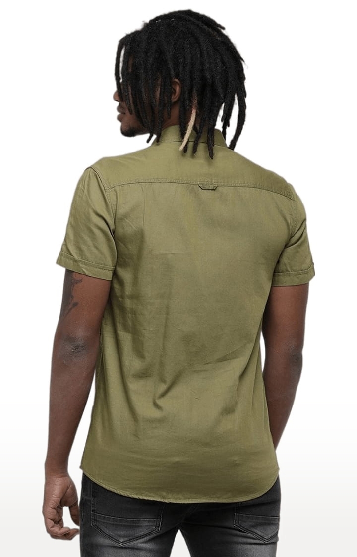 Voi Jeans | Men's Olive Green Cotton Solid Casual Shirt 3