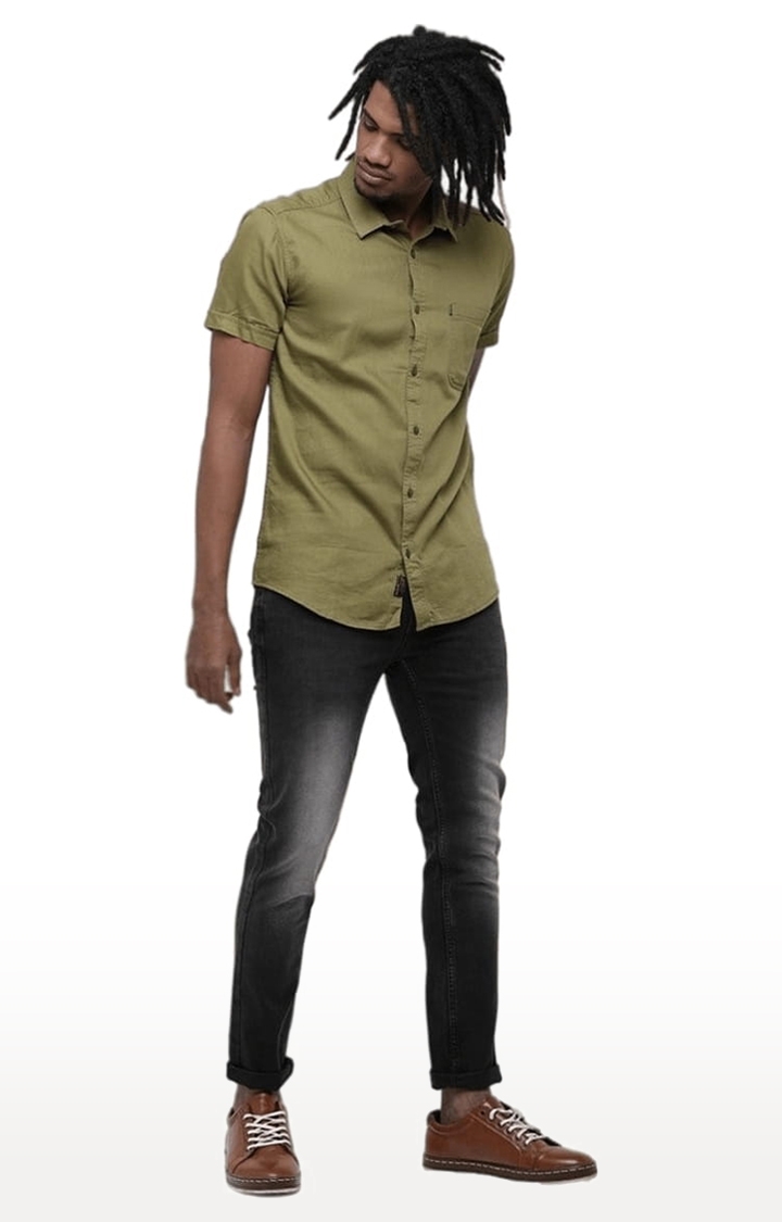 Voi Jeans | Men's Olive Green Cotton Solid Casual Shirt 1