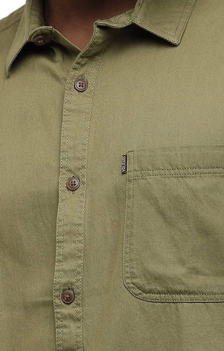 Voi Jeans | Men's Olive Green Cotton Solid Casual Shirt 4