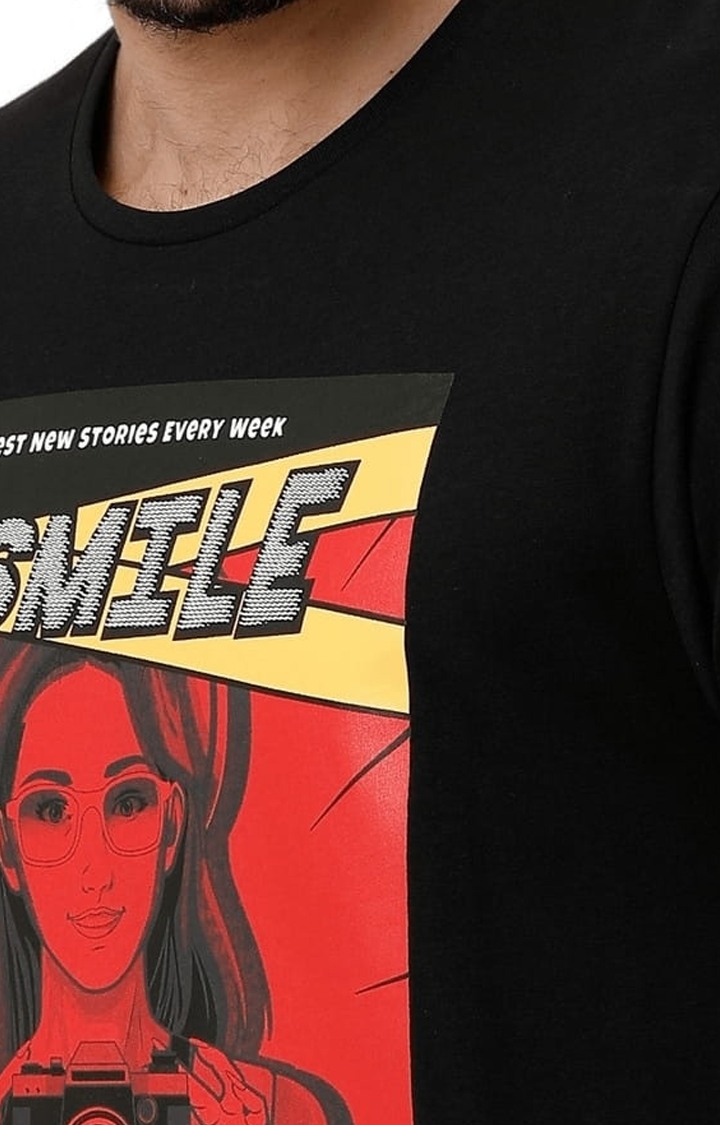 Men's Black Cotton Graphic Printed T-Shirt