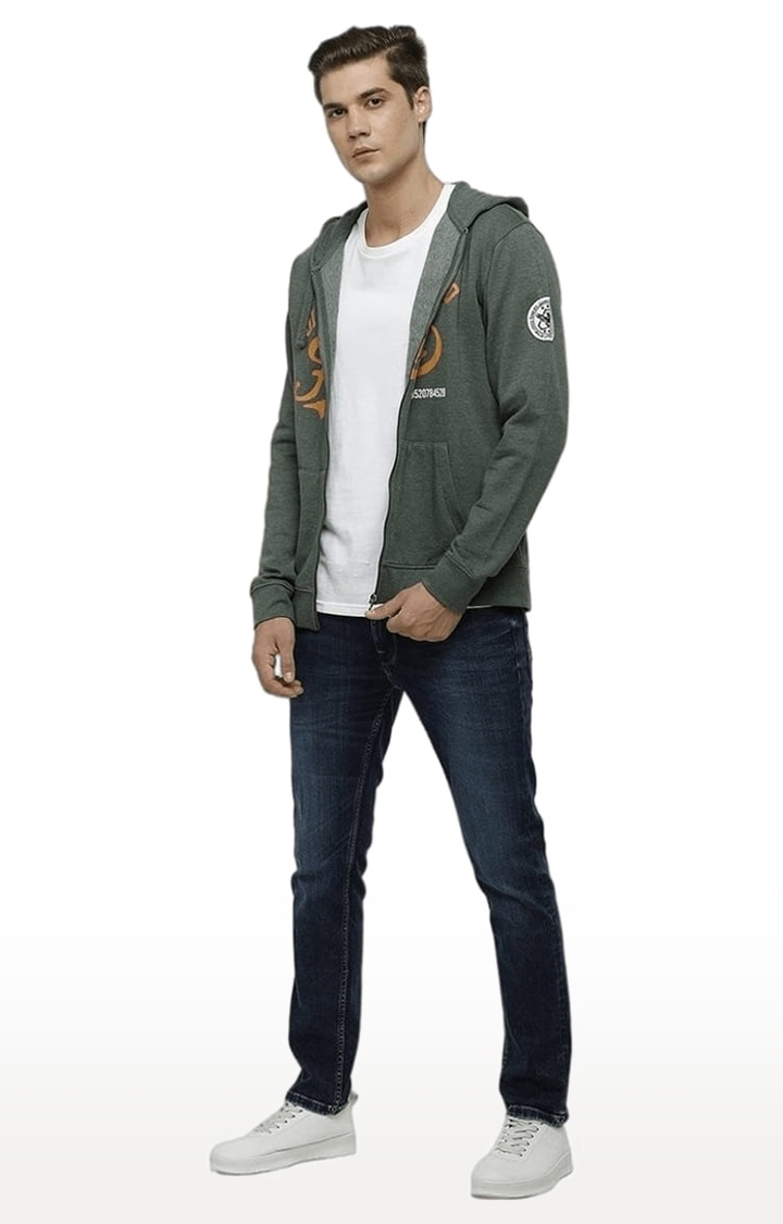 Voi Jeans | Men's Green & Yellow Cotton Typographic hoodie 1