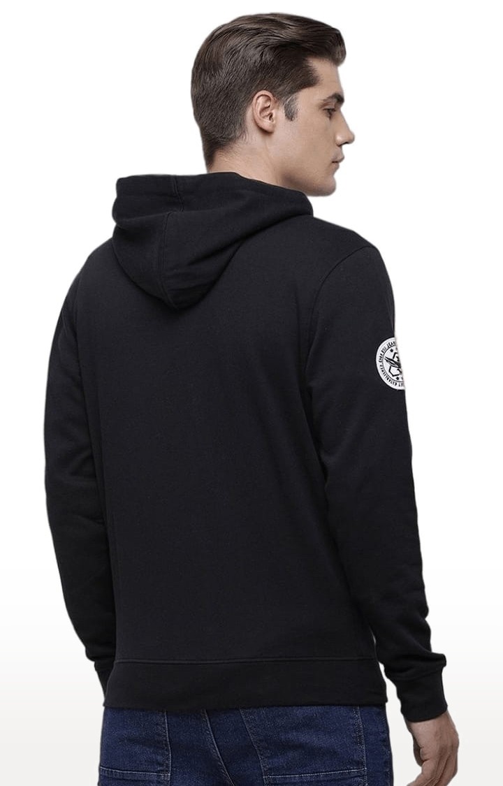 Voi Jeans | Men's Black Cotton Typographic hoodie 3