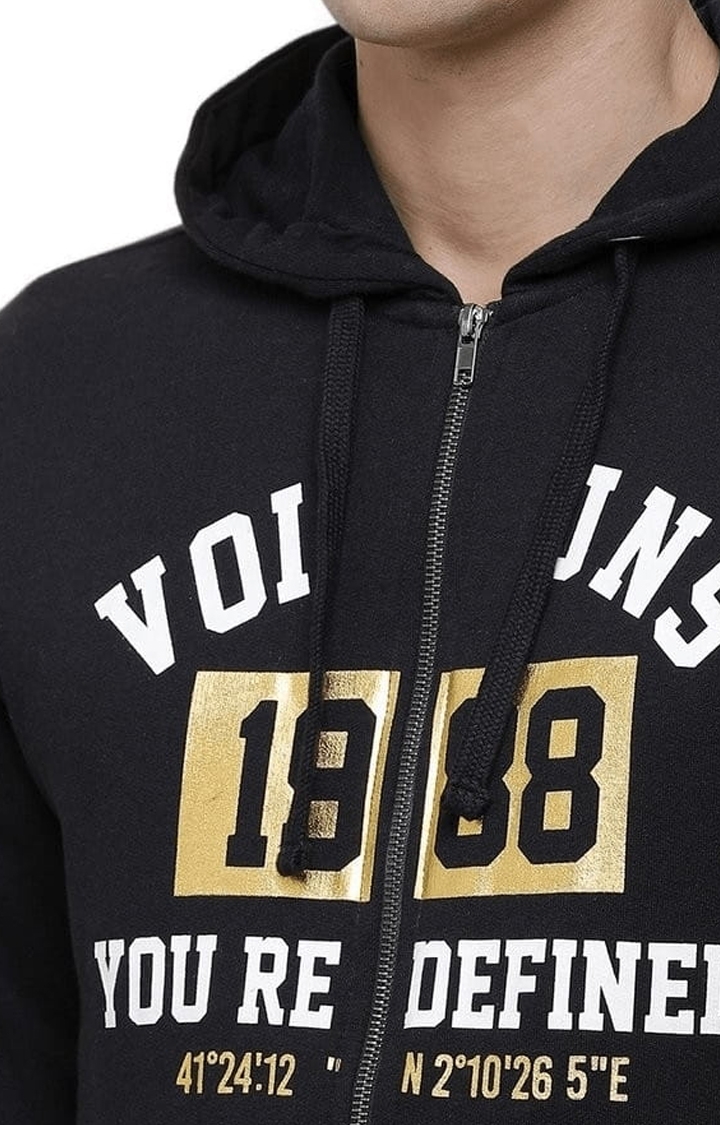 Voi Jeans | Men's Black Cotton Typographic hoodie 4