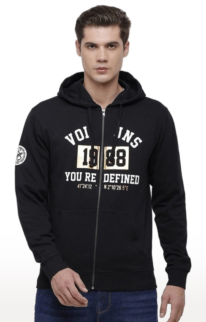 Voi Jeans | Men's Black Cotton Typographic hoodie 0