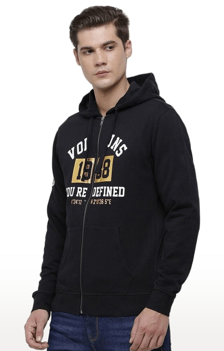 Voi Jeans | Men's Black Cotton Typographic hoodie 2