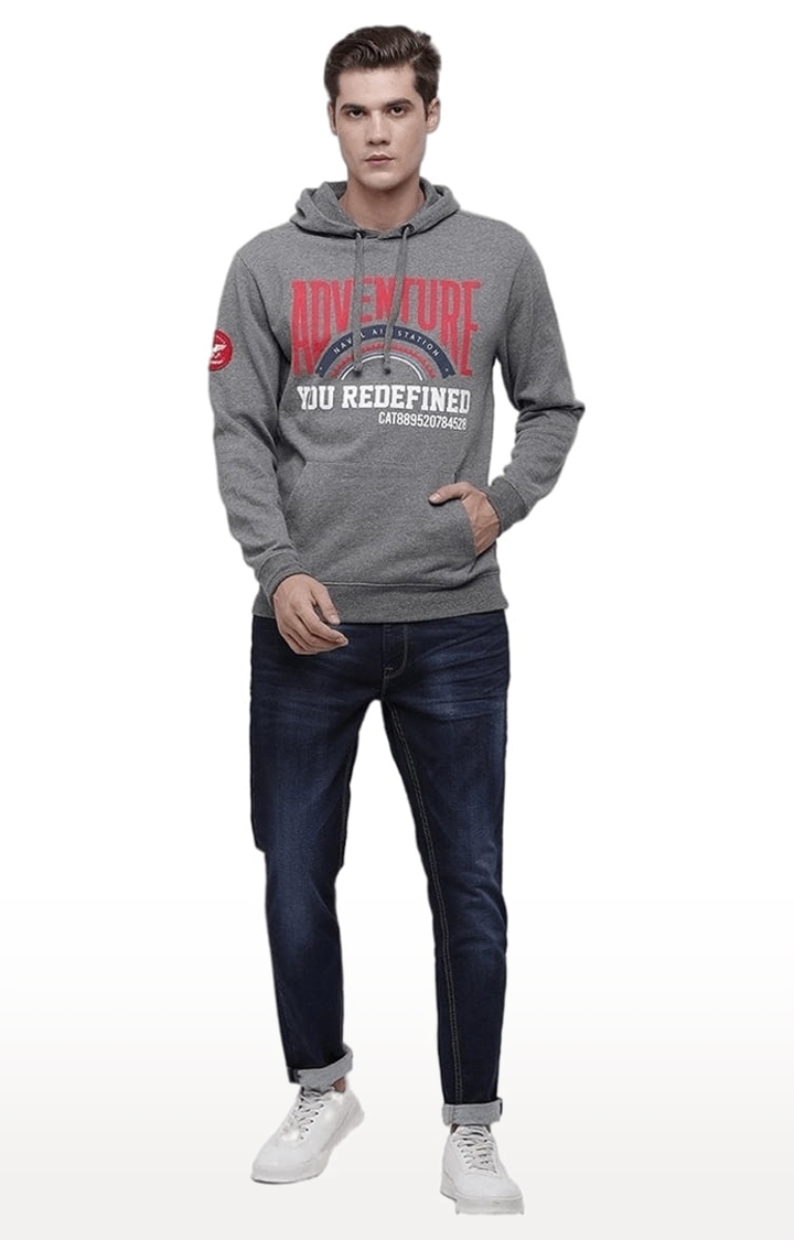 Voi Jeans | Men's Grey & Red Cotton Typographic hoodie 1