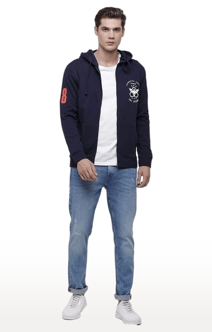 Voi Jeans | Men's Navy Blue & White Cotton Printed hoodie 1