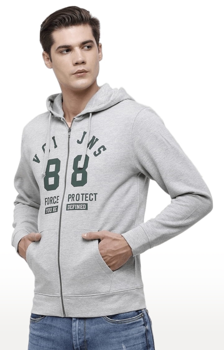 Voi Jeans | Men's Grey & Green Cotton Typographic hoodie 2