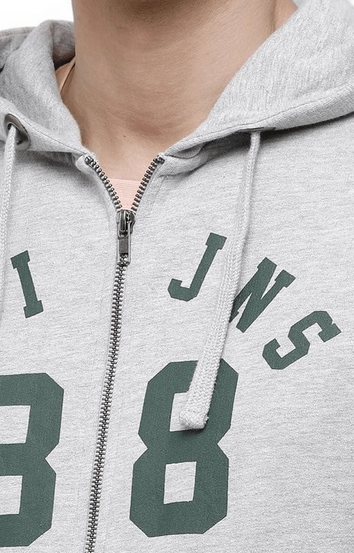 Voi Jeans | Men's Grey & Green Cotton Typographic hoodie 4
