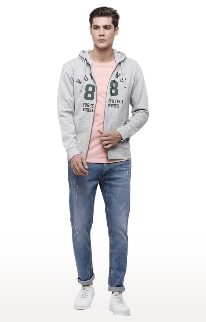 Voi Jeans | Men's Grey & Green Cotton Typographic hoodie 1
