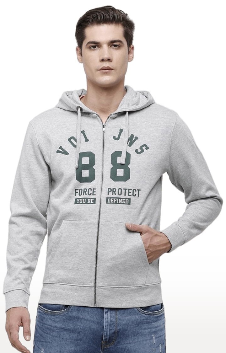 Voi Jeans | Men's Grey & Green Cotton Typographic hoodie 0