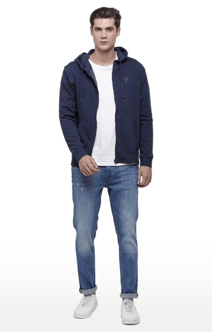 Voi Jeans | Men's Navy blue Cotton Solid hoodie 1