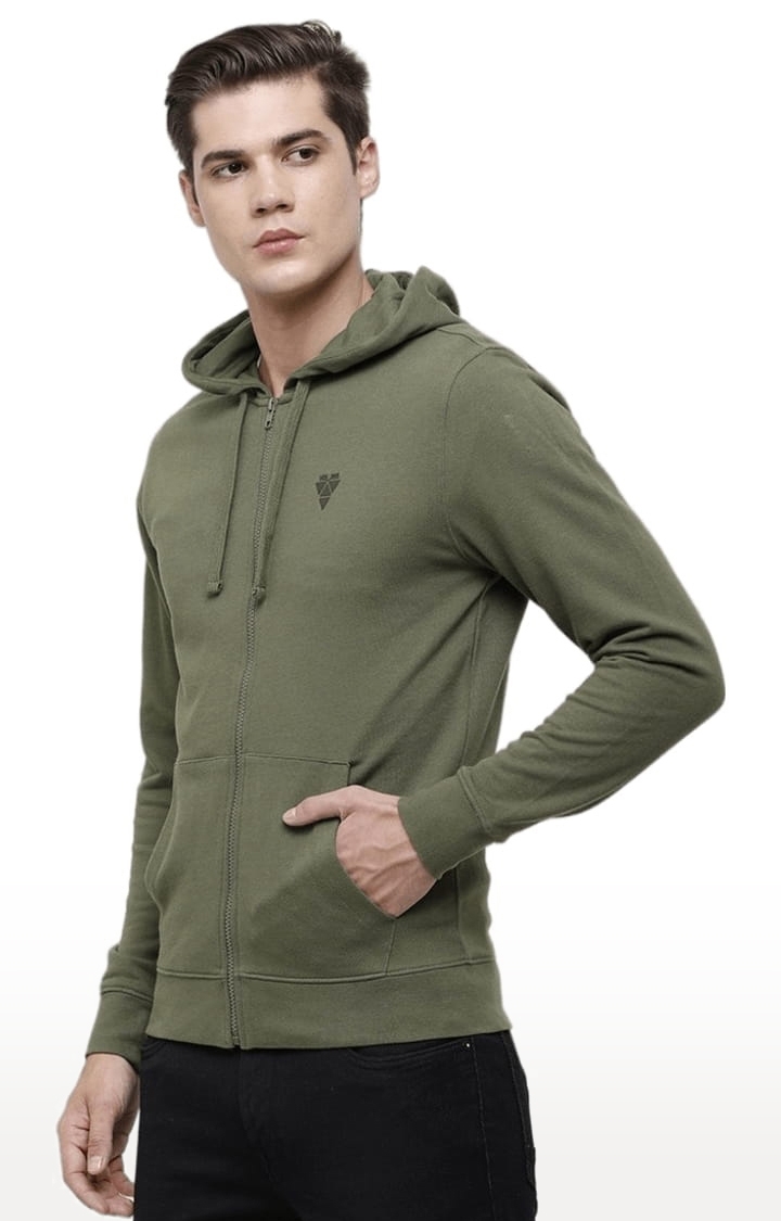 Men's Olive Green Cotton Solid hoodie