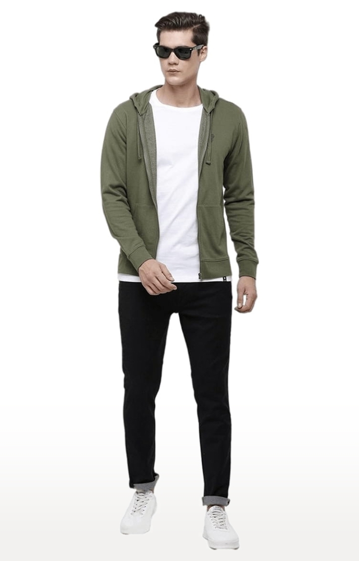 Voi Jeans | Men's Olive Green Cotton Solid hoodie 1