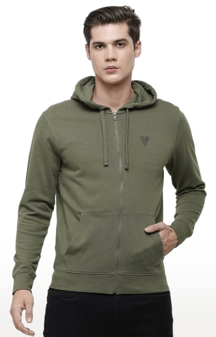 Voi Jeans | Men's Olive Green Cotton Solid hoodie 0
