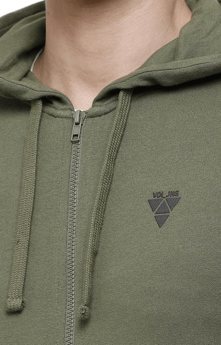Voi Jeans | Men's Olive Green Cotton Solid hoodie 4