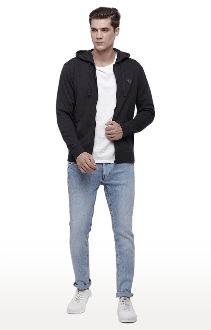 Voi Jeans | Men's Black Cotton Solid hoodie 1