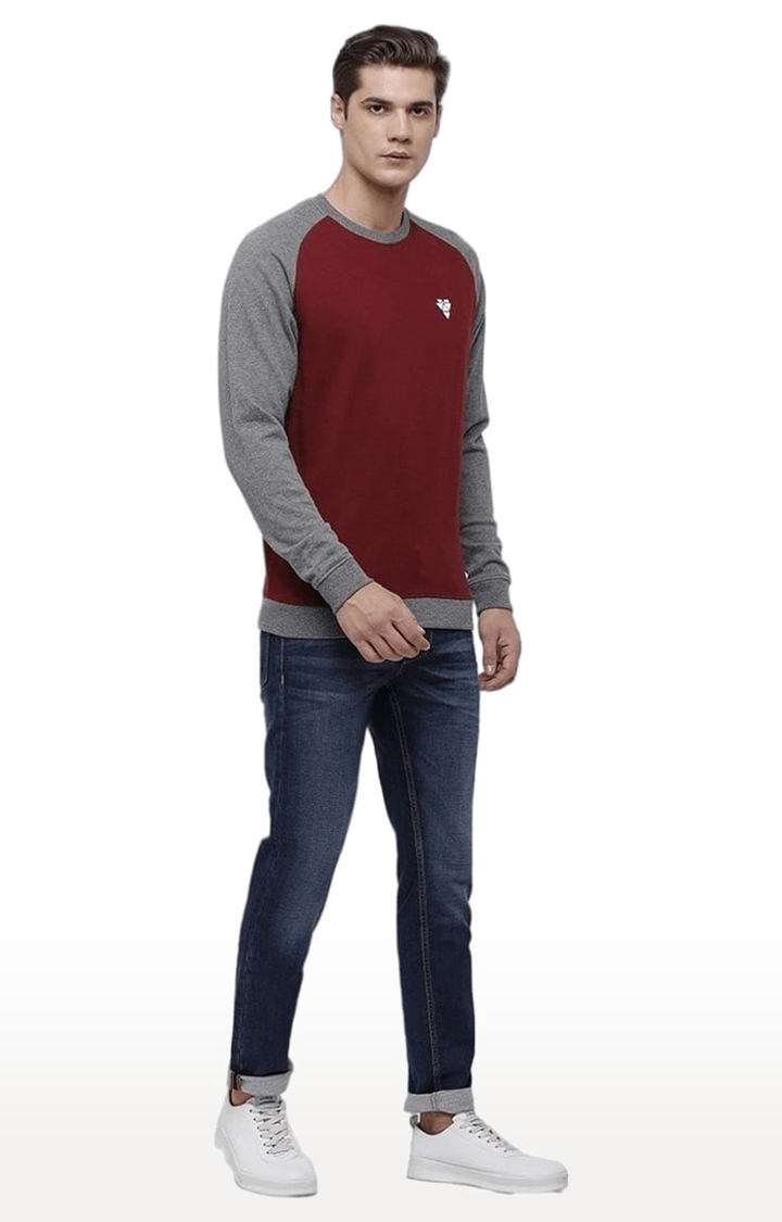 Voi Jeans | Men's Maroon & Grey Cotton Colourblocked SweatShirt 1