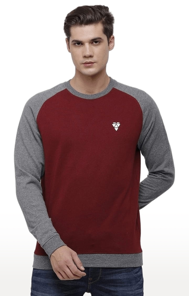 Voi Jeans | Men's Maroon & Grey Cotton Colourblocked SweatShirt 0