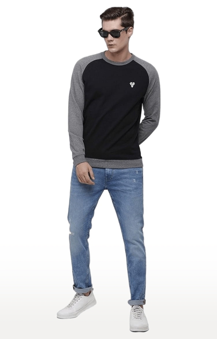 Voi Jeans | Men's Black & Grey Cotton Solid SweatShirt 1