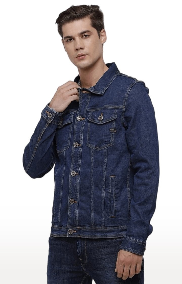 Men s Dark Indigo Cotton Solid Denim Jacket