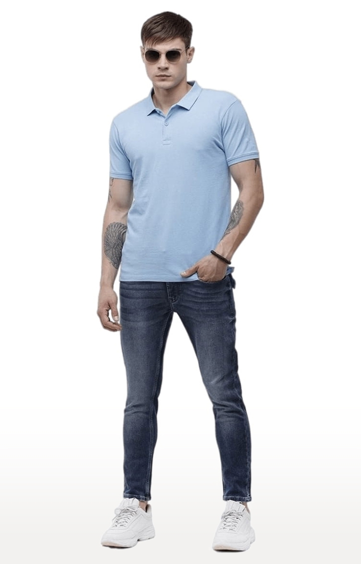Voi Jeans | Men's Dust Blue Cotton Solid Polos 1
